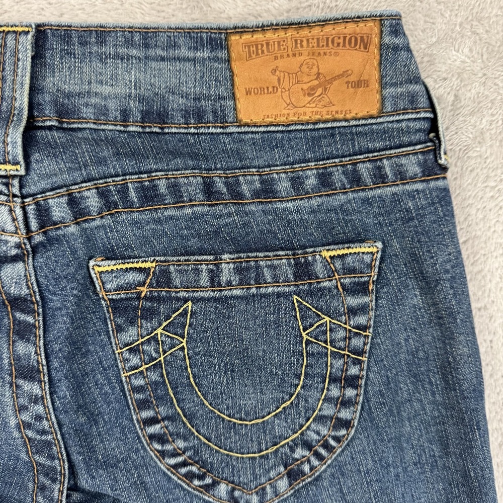 True Religion Jeans Womens 28x30 Blue Low Rise Bootcut Flare Stretch Flex USA - Picture 7 of 16